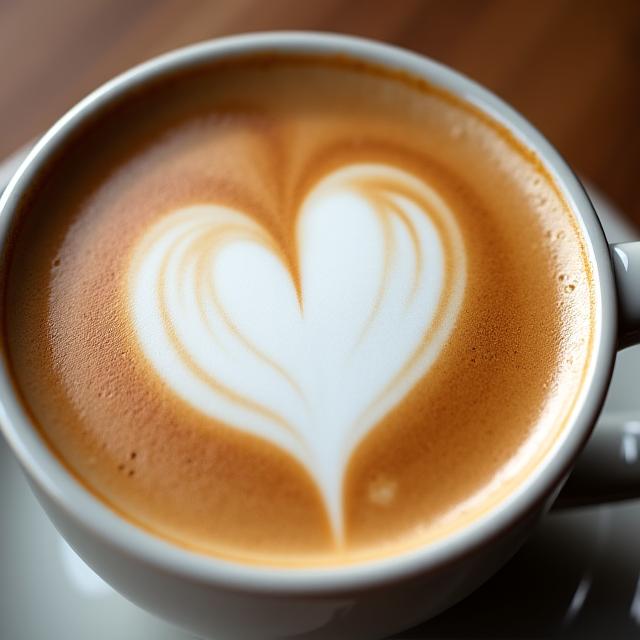Dettaglio di un cappuccino con latte art a forma di cuore.