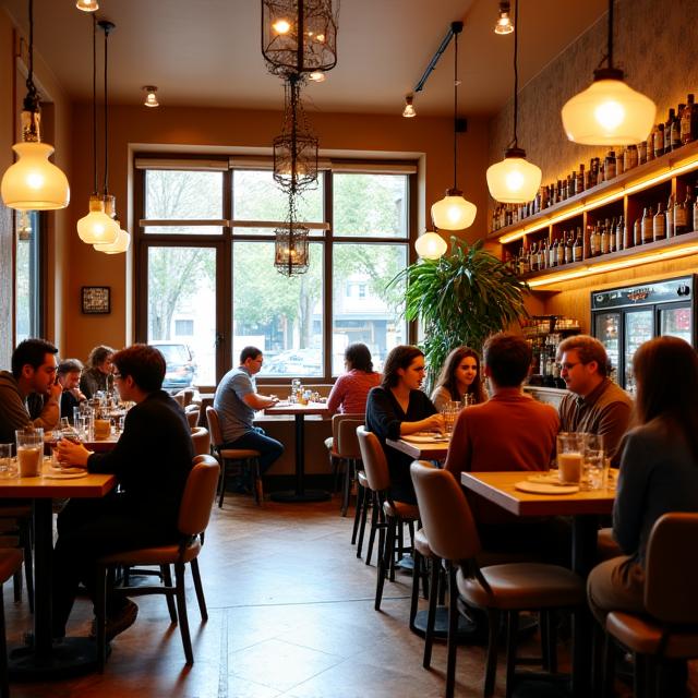 Vista dell'interno del Caffè Aurelia con tavoli e clienti.