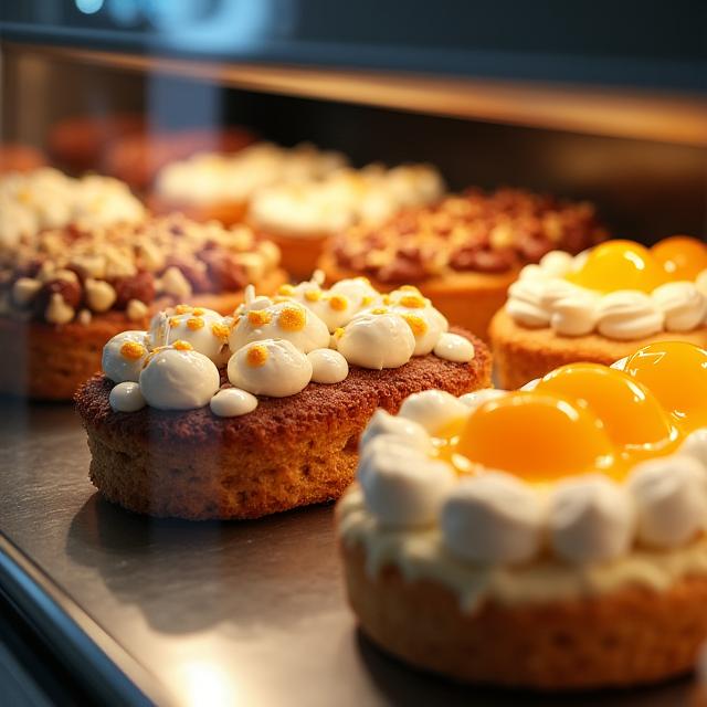 Vetrina della pasticceria con una selezione di dolci freschi.