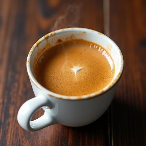 Tazzina di espresso fumante con crema dorata.